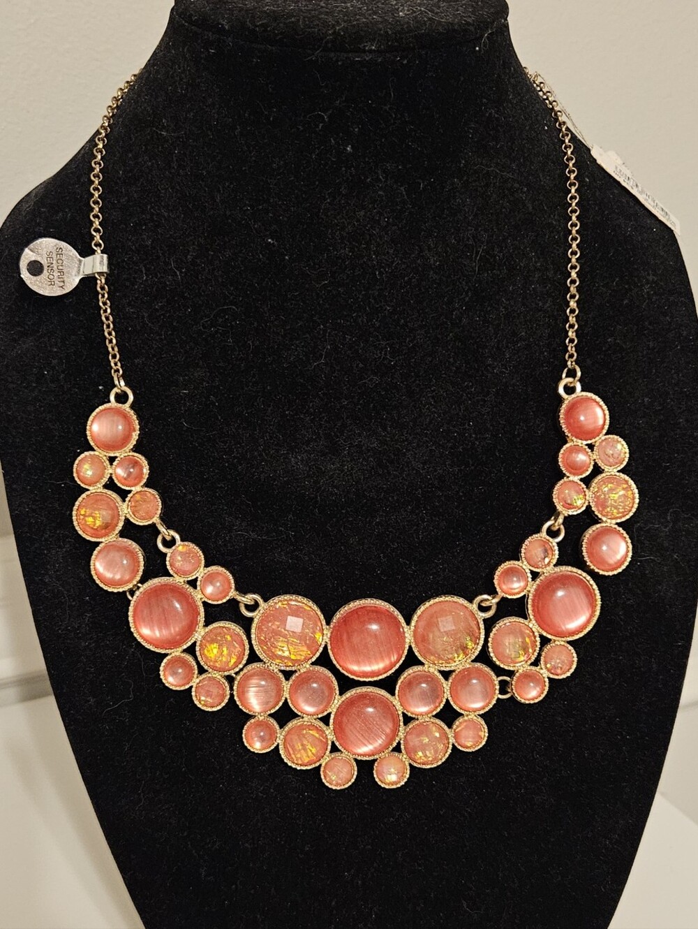 New Statement Gold-Tone Coral And Pink Iradescent Cluster Bib Bubble Necklace